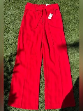 Express Wide Leg Paperbag Waist Pants - Red